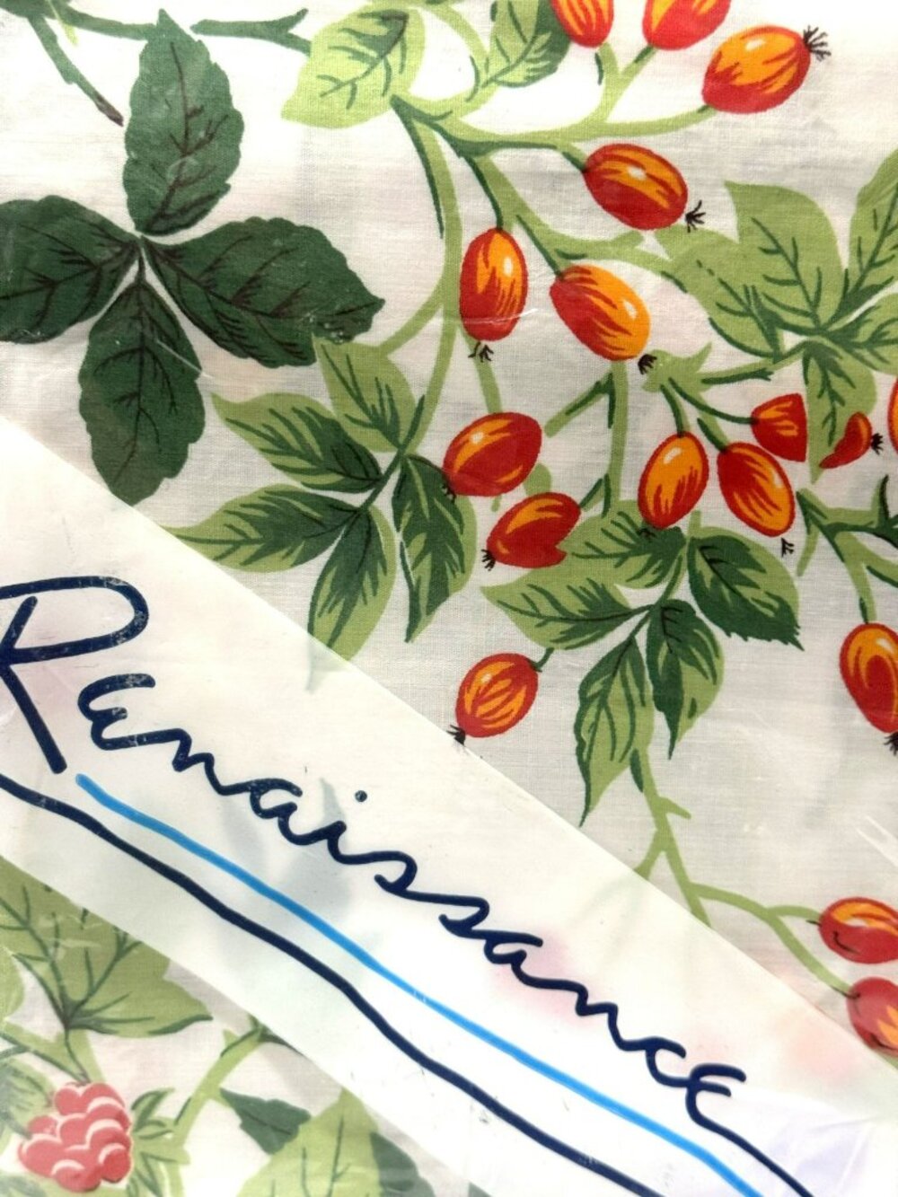 Vintage 80's Renaissance Oblong Tablecloth 60" x 104" Berries & Flowers Cottage